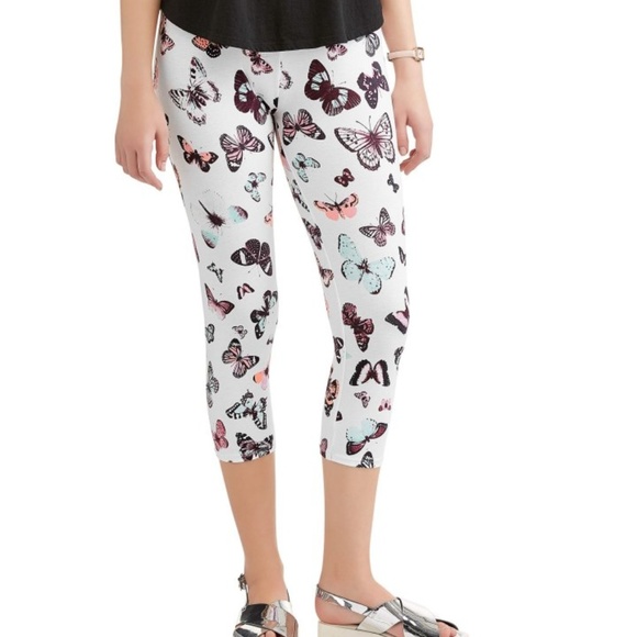 🆕️ Butterflies Multi on White Capri Leggings - L - Picture 6 of 6